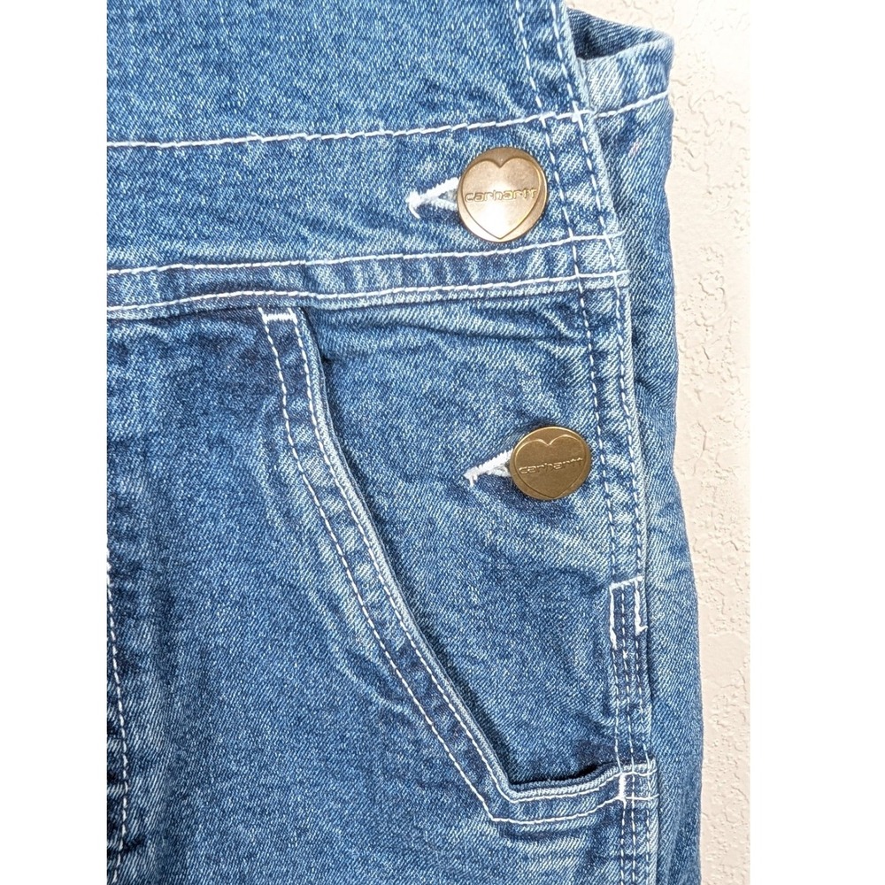 Carhartt Shortall Overalls Girls Size 8 Blue Denim Heart Buttons OX9744-G - Picture 6 of 8